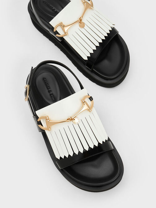 Horsebit & Fringe Platform Sandals, White, hi-res
