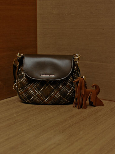 Britton Checkered Ruched Saddle Bag, Multi, hi-res