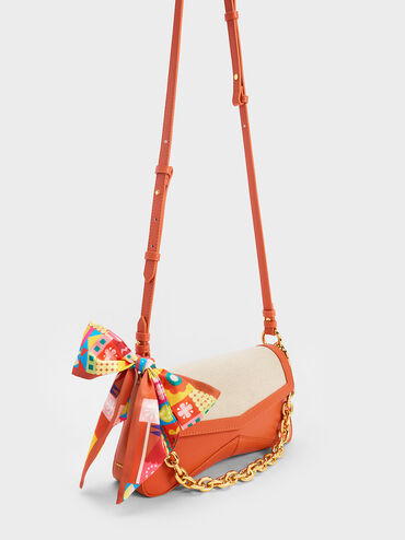 Arley Canvas Chain-Link Trapeze Bag, Orange, hi-res