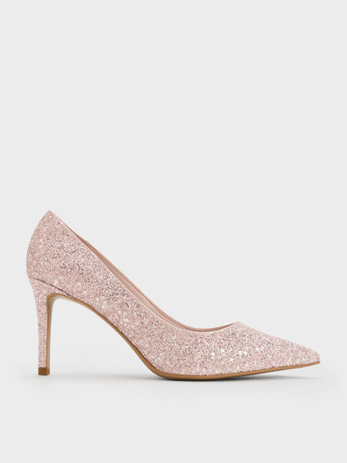 Emmy Glittered Pointed-Toe Pumps, Pink, hi-res