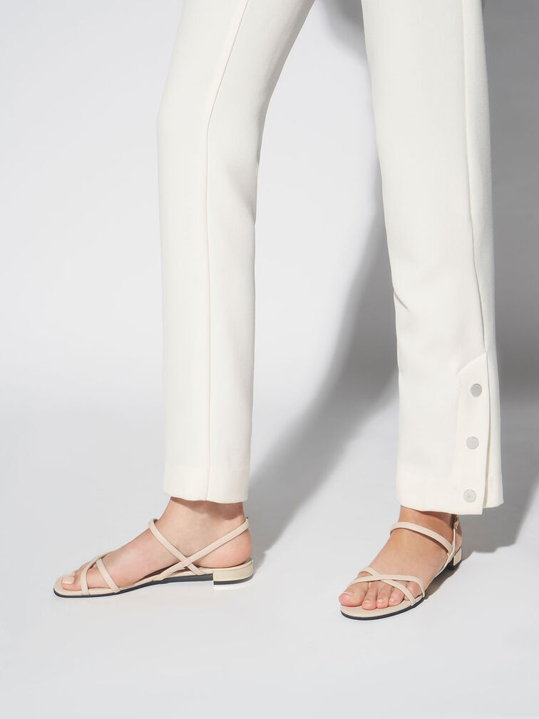 Strappy Flat Sandals, Chalk, hi-res