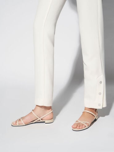 Strappy Flat Sandals, Chalk, hi-res