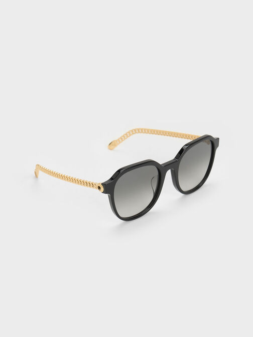 Recycled Acetate Chain-Link Sunglasses, Black, hi-res