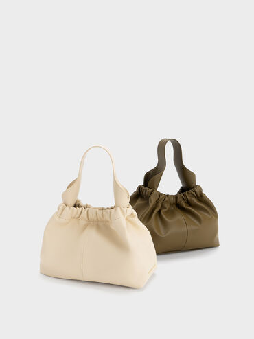 Ally Ruched Slouchy Chain-Handle Bag, Khaki, hi-res