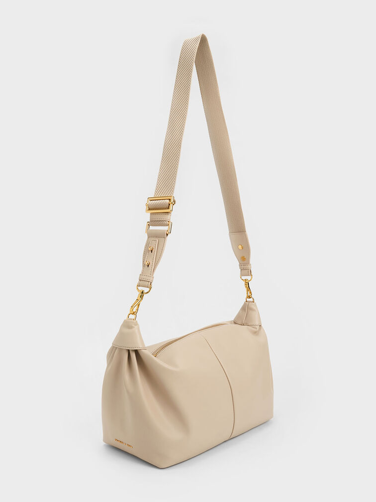 Chunky Chain Link Hobo Bag, Beige, hi-res