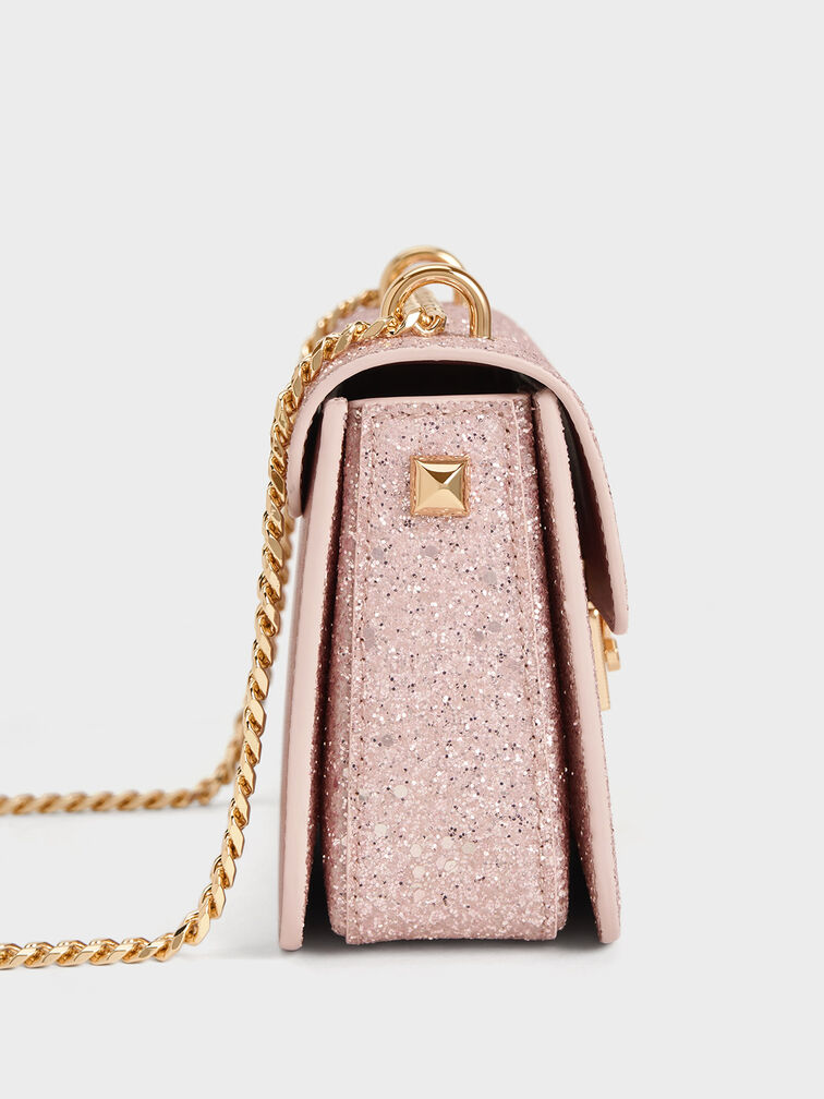 Alva Glittered Chain-Handle Bag, Blush, hi-res
