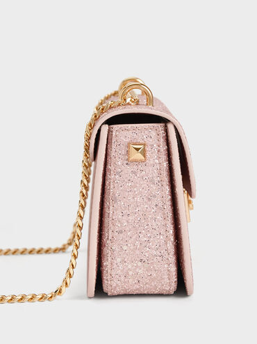 Alva Glittered Chain-Handle Bag, Blush, hi-res