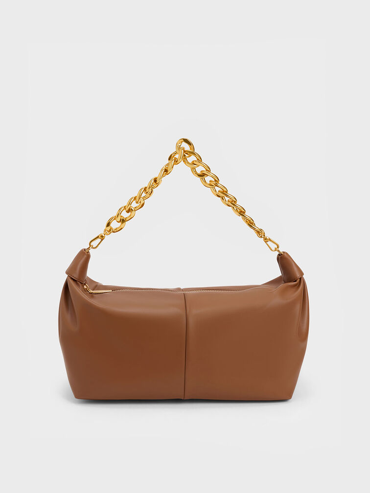 Chunky Chain Link Hobo Bag, Chocolate, hi-res