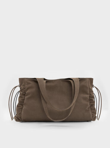 Large Quinby Ruched Tote Bag, Stone Grey, hi-res