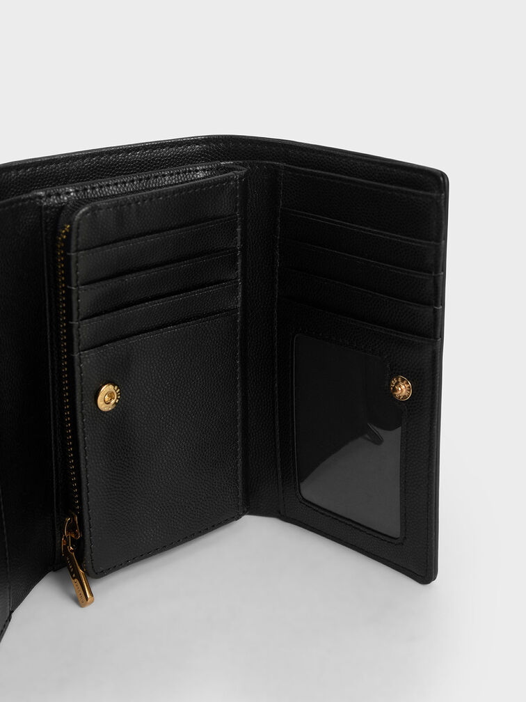 Metallic Accent Short Wallet, Black, hi-res