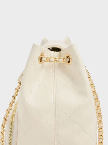 Apfra Quilted Front-Flap Bucket Bag, Cream, hi-res