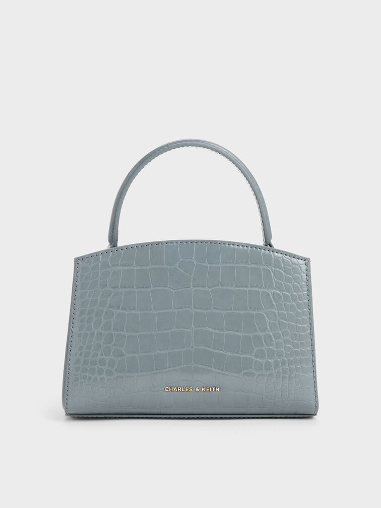 Aubrielle Croc-Effect Belted Top Handle Bag, Smoky Blue, hi-res