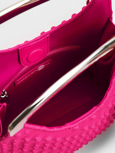 Spike Textured Metallic-Handle Bag, Fuchsia, hi-res