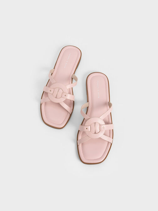 Ring Detail Strappy Flats, Light Pink, hi-res