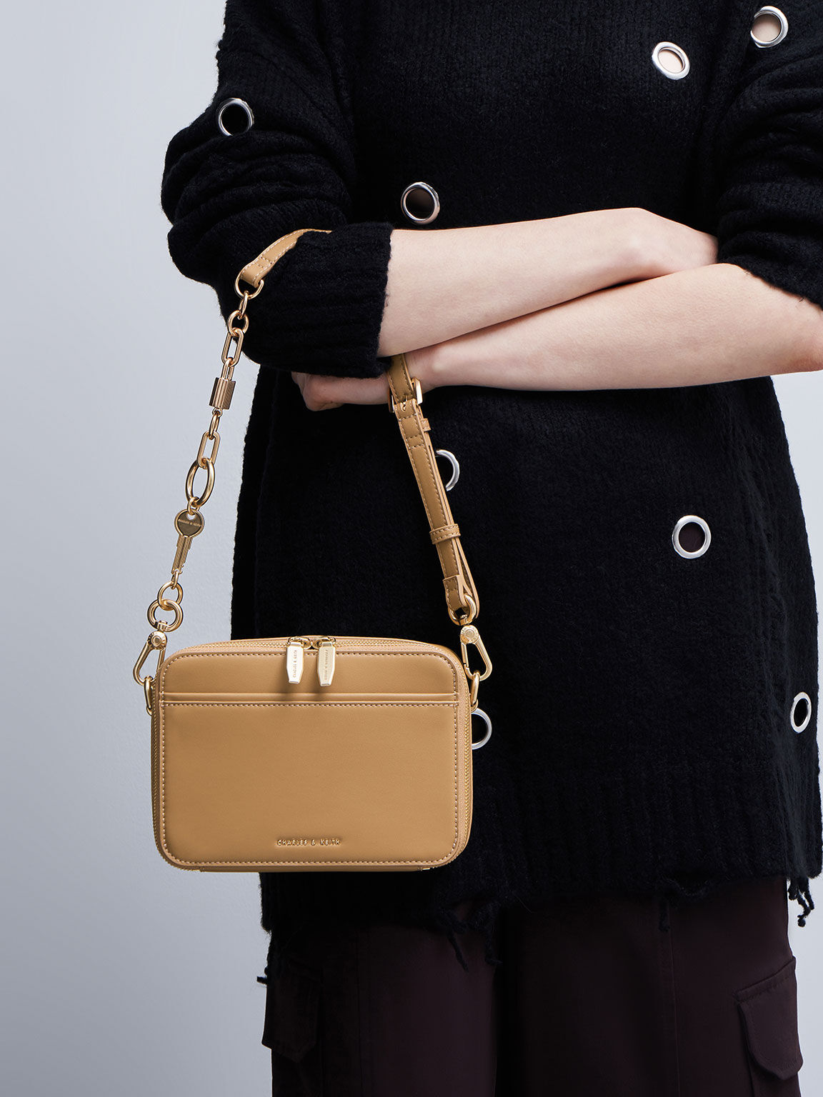 Camel Lock Key Chain Handle Bag CHARLES KEITH IN