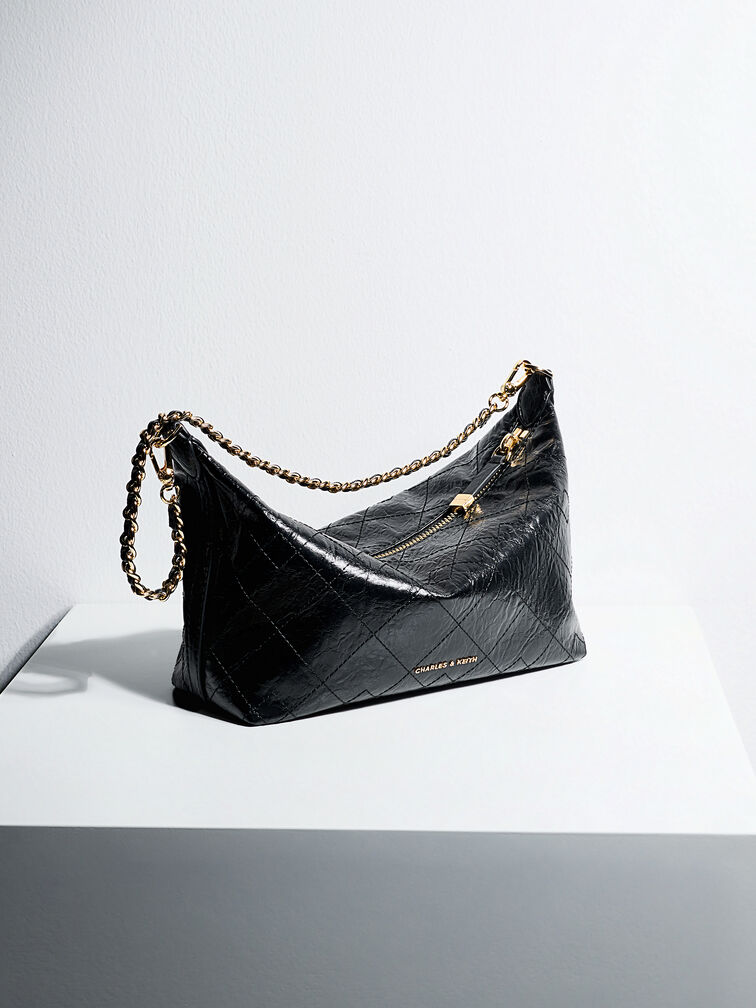 Duo Quilted Shoulder Bag, Black, hi-res