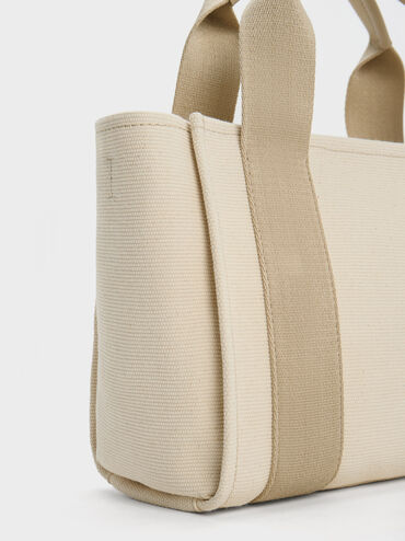 Large Canvas Contrast-Trim Tote Bag, Taupe, hi-res