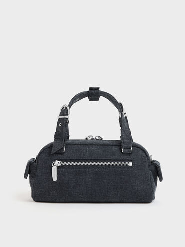 Rachel Denim Multi-Pocket Bowling Bag, Denim Blue, hi-res