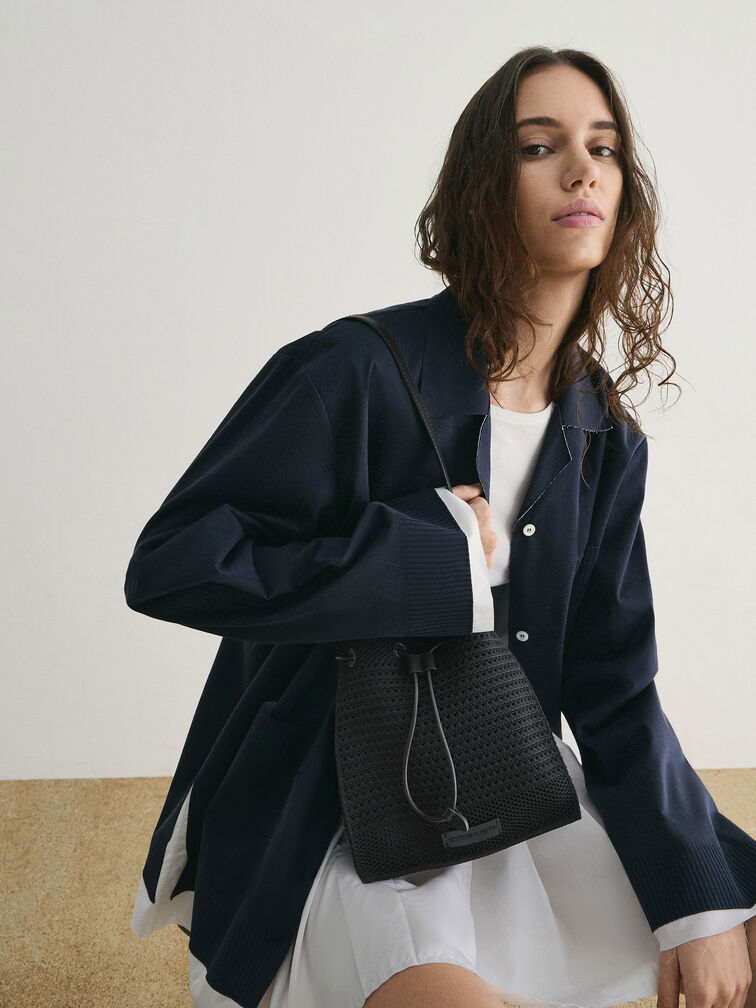 Ida Knitted Bucket Bag, Black, hi-res