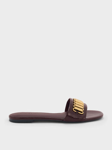 Snake-Print Metallic-Accent Slide Sandals, Animal Print Burgundy, hi-res