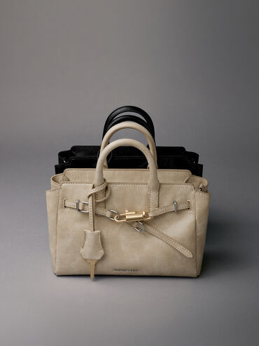 Mini Delfina Belted Tote Bag, Sand, hi-res