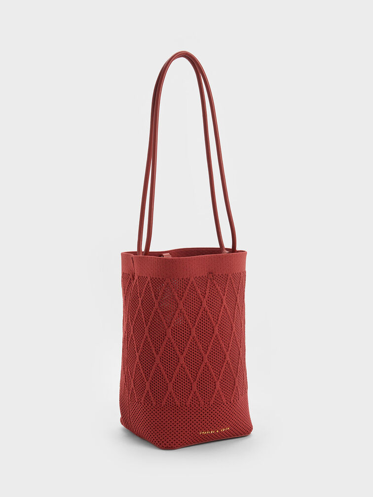 Genoa Knitted Drawstring Bag, Brick, hi-res