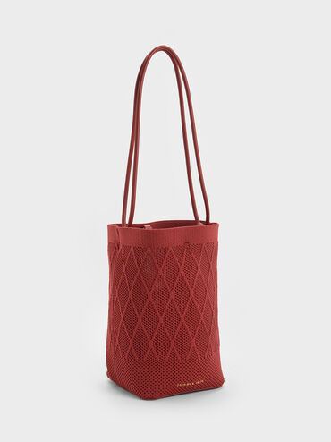 Genoa Knitted Drawstring Bag, Brick, hi-res