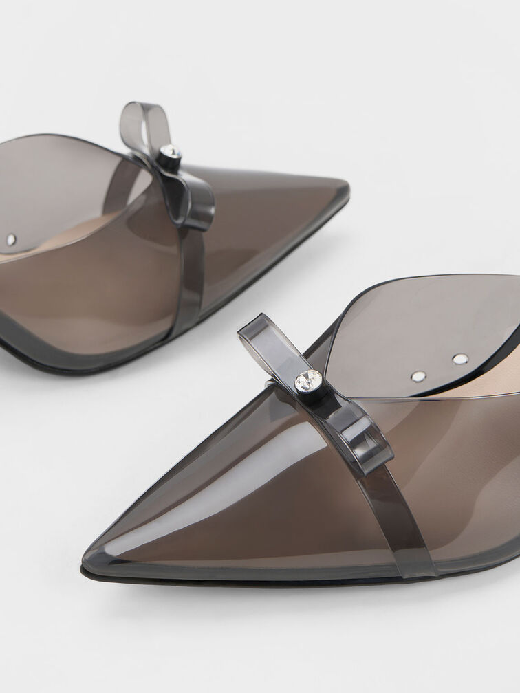 Embellished Bow See-Through Mules, Black, hi-res