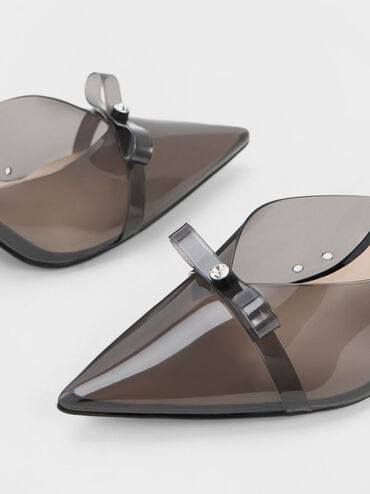 Embellished Bow See-Through Mules, Black, hi-res