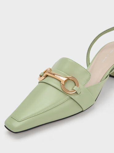 Metallic Bar Slingback Pumps, Sage Green, hi-res