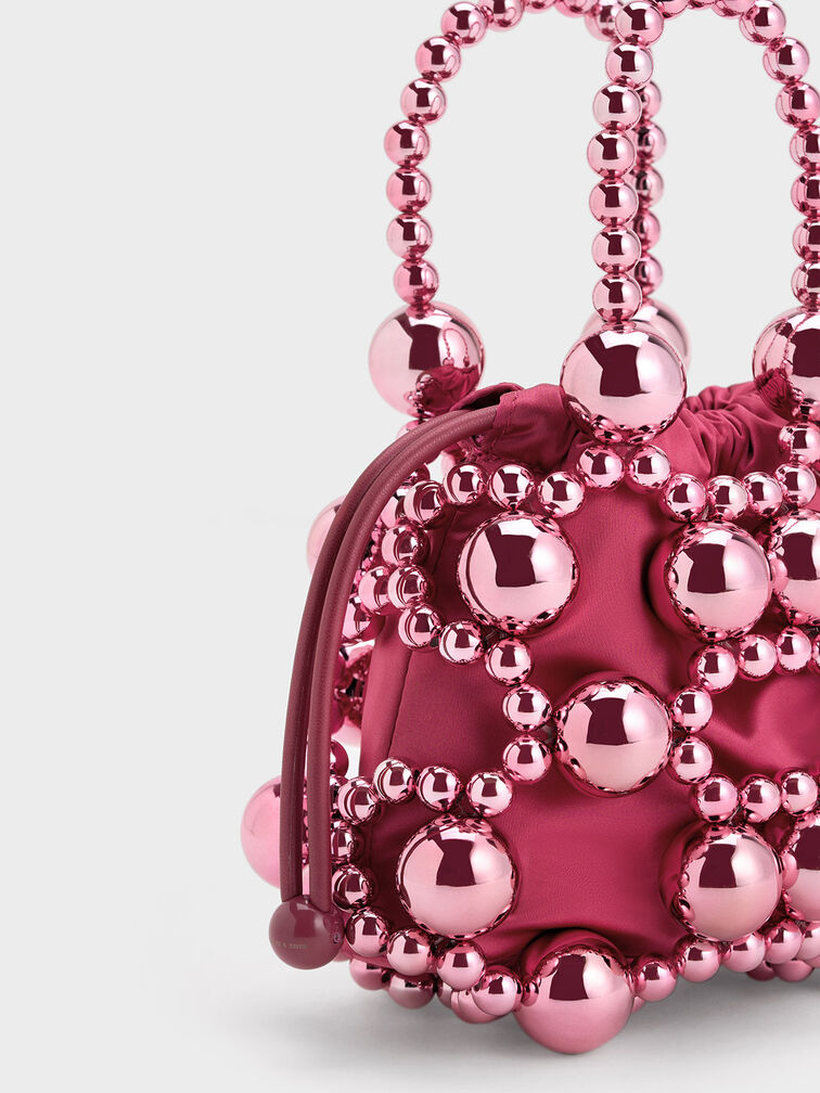 Beaded Top Handle Bag, Fuchsia, hi-res