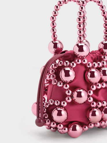 Beaded Top Handle Bag, Fuchsia, hi-res