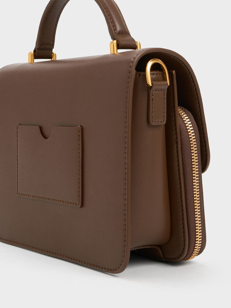 Octavia Front Flap Top Handle Bag, Dark Brown, hi-res