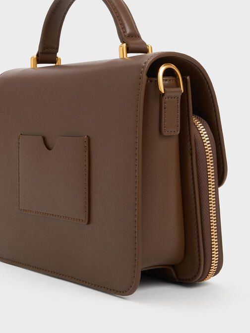 Octavia Front Flap Top Handle Bag, Dark Brown, hi-res