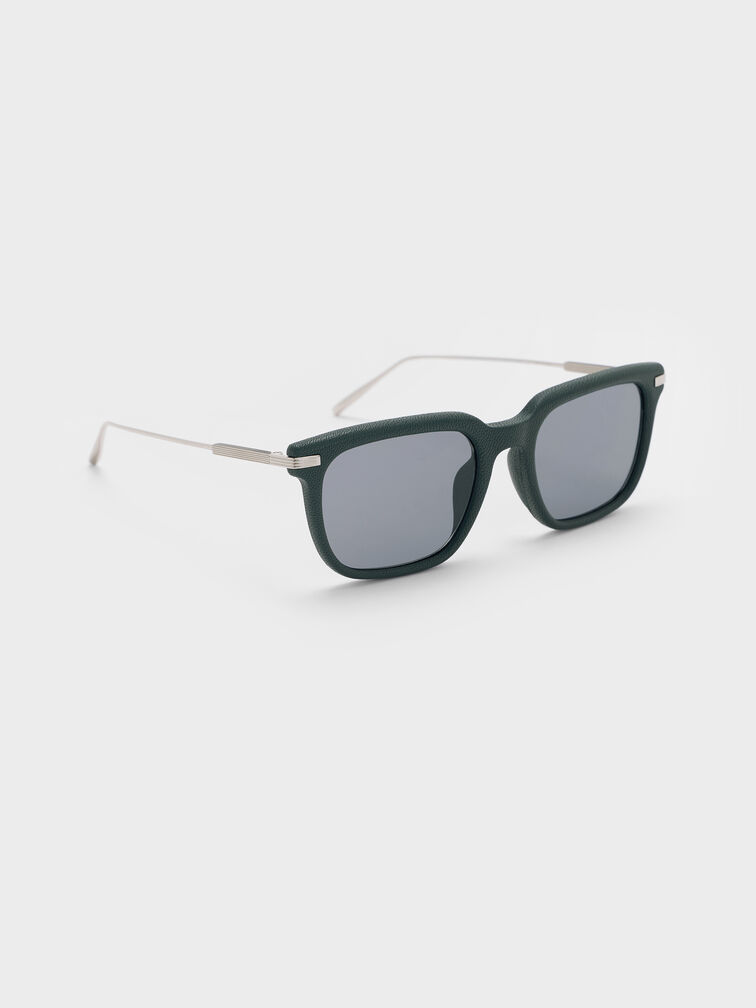 Aura Recycled Acetate Rectangular Sunglasses, Teal, hi-res