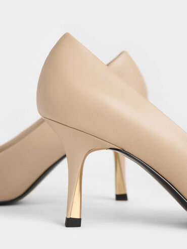 Sculptural Heel Pointed-Toe Pumps, Beige, hi-res