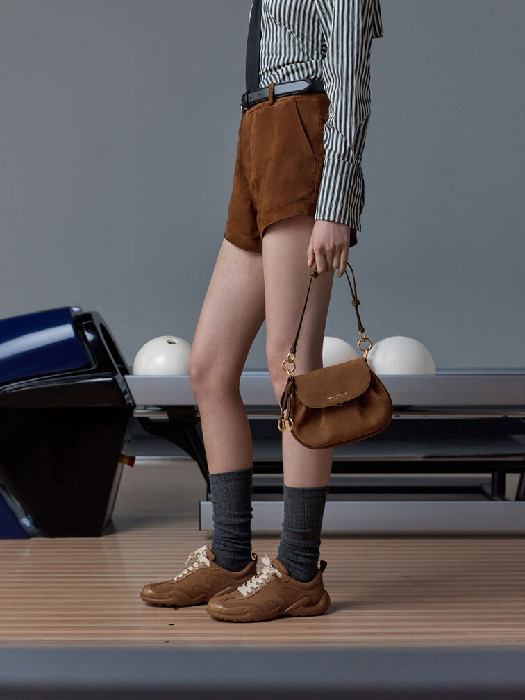 Britton Ruched Saddle Bag, Mocha Brown, hi-res