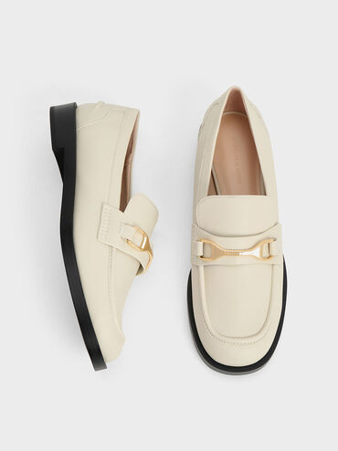 Leslie Metallic-Accent Loafers, Chalk, hi-res