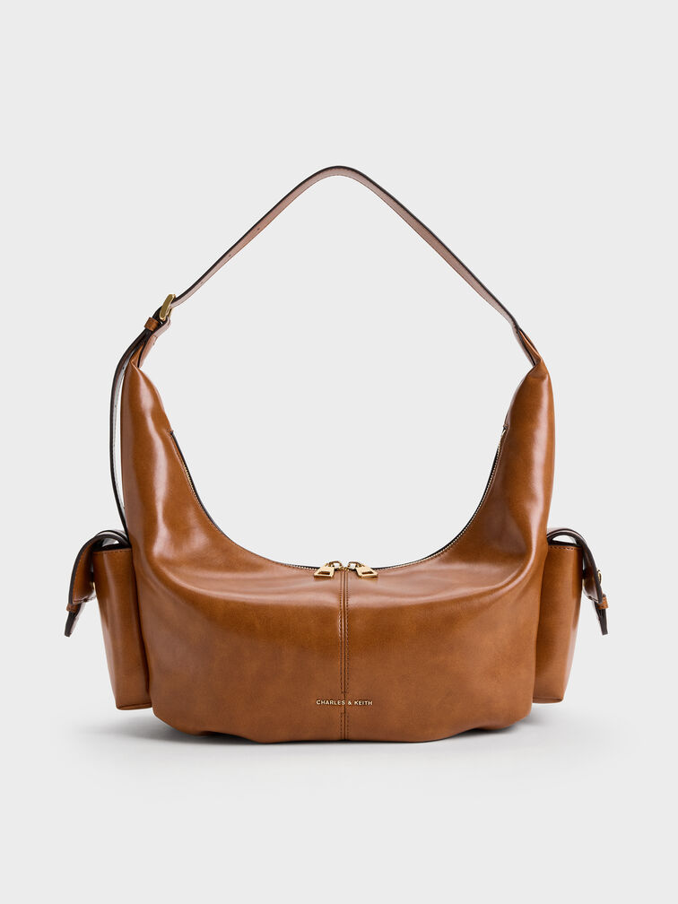 Large Bessie Side-Pocket Hobo Bag, Distressed Tan, hi-res