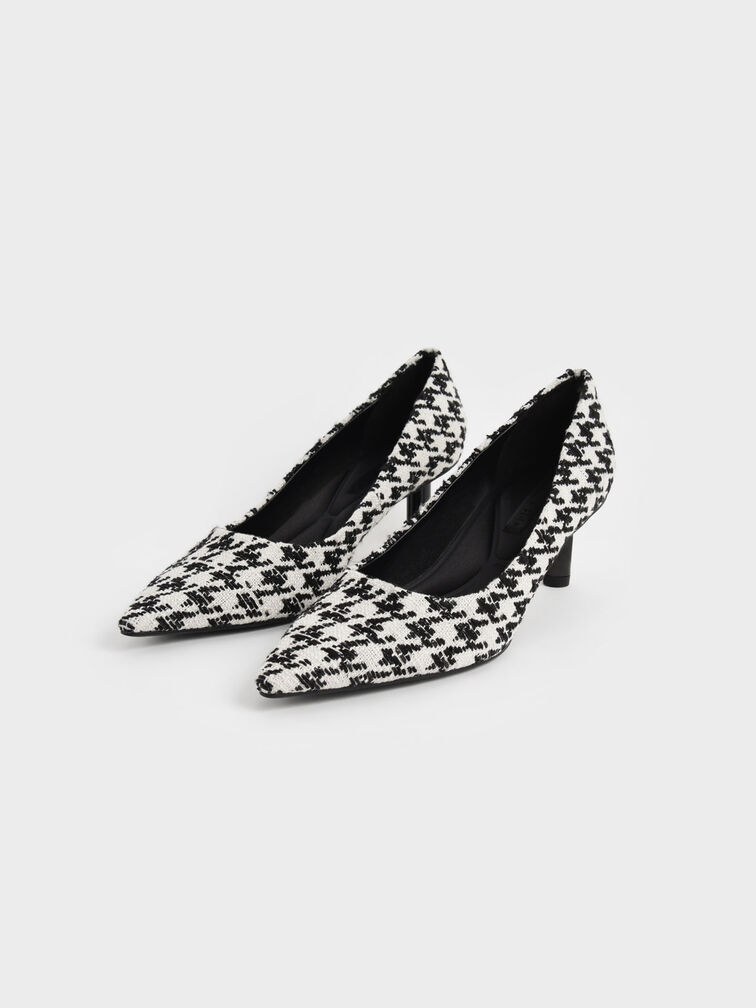 Houndstooth Print Cylindrical Kitten Heel Pumps, Multi, hi-res