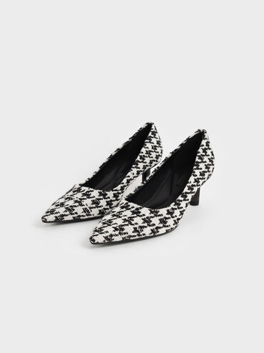 Houndstooth Print Cylindrical Kitten Heel Pumps, Multi, hi-res