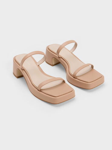 Square-Toe Platform Sandals, Nude, hi-res