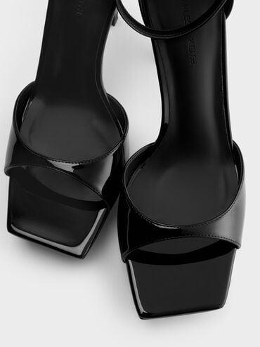 Patent Platform Heeled Sandals, Black Patent, hi-res