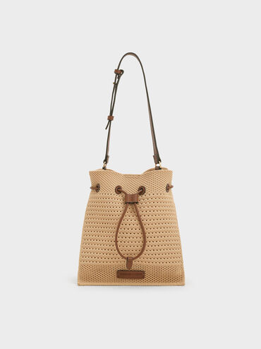 Ida Knitted Bucket Bag, Beige, hi-res