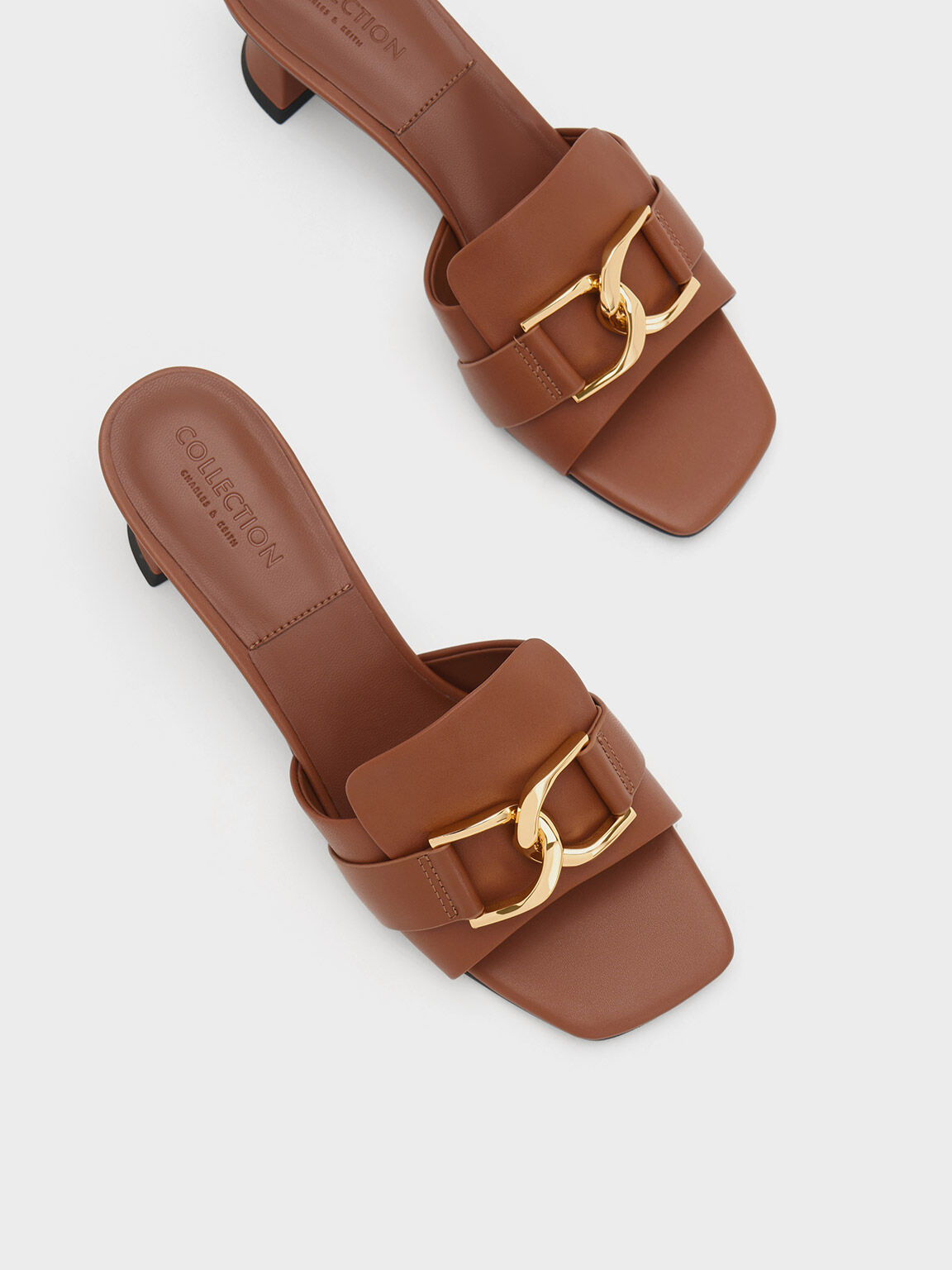 Cognac Gabine Leather Heeled Mules CHARLES KEITH IN