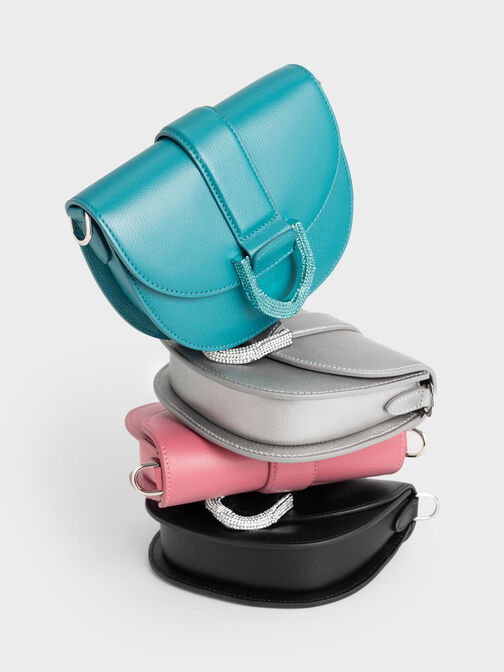 Mini Gabine Leather Saddle Bag, Pewter, hi-res