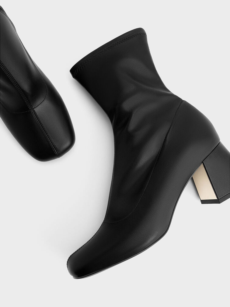 Jully Metallic Trapeze Heel Ankle Boots, Black, hi-res