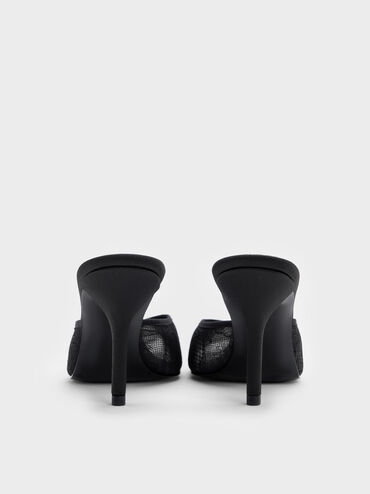 Lace Stiletto Mules, Black Textured, hi-res