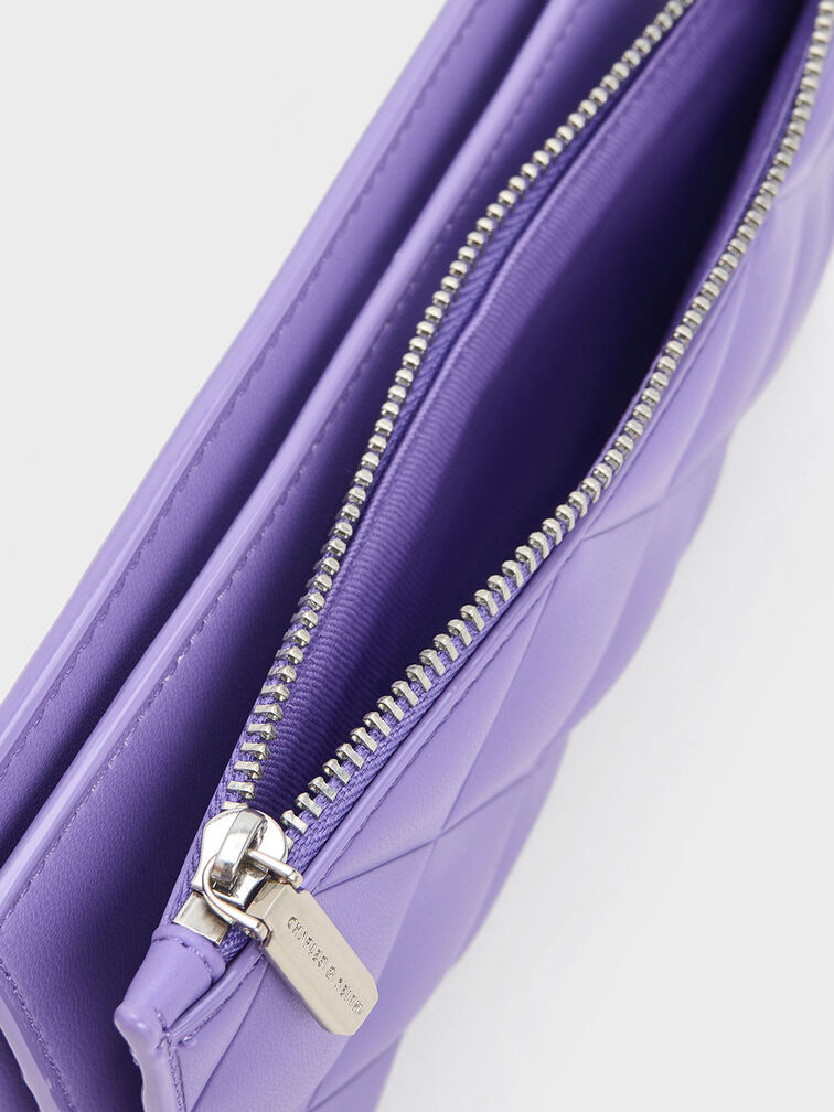 Danika Quilted Long Wallet, Purple, hi-res