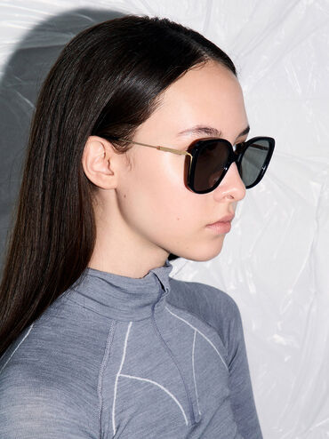 Renee Recycled Acetate Butterfly Sunglasses, Black, hi-res